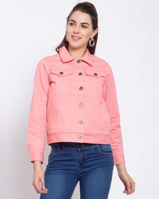 style quotient womens pink solid denim jackets ss21sqsampk style quotient women s jacket in pink 361596 1622023138