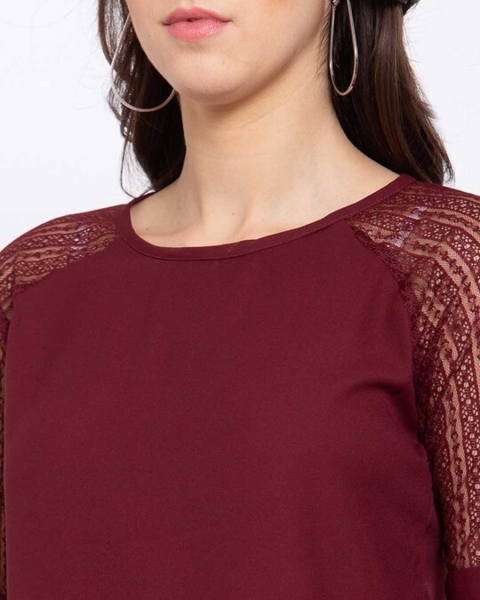 Shop Women's Red Solid Three Quarter Sleeves Regular Top