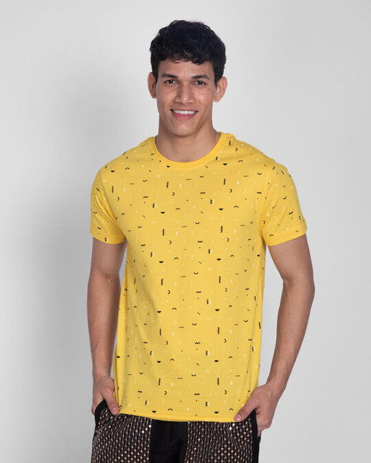 Buy Happy Yellow All Over Printed T-Shirts for Men yellow Online at Bewakoof