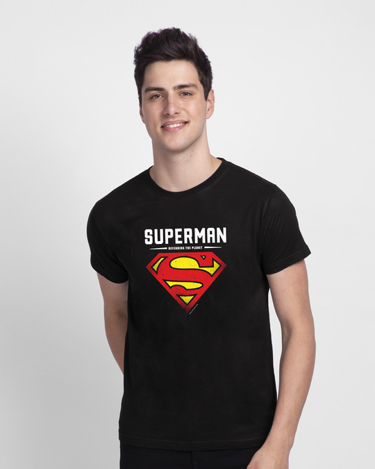 Shop Superman Planet Half Sleeve T-Shirt Black (SML)-Back
