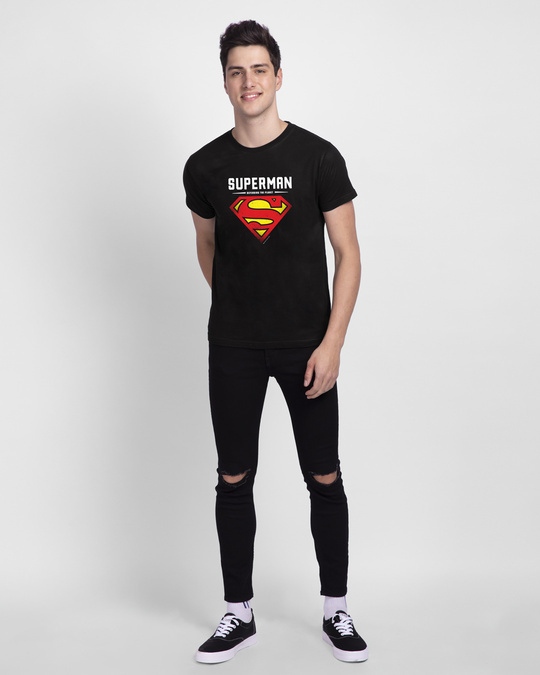 Shop Superman Planet Half Sleeve T-Shirt Black (SML)-Full