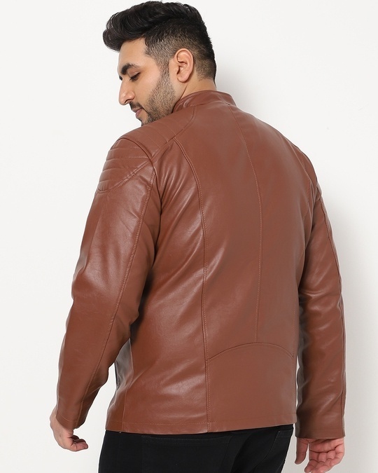 Shop Tan Solid PU Jacket-Design