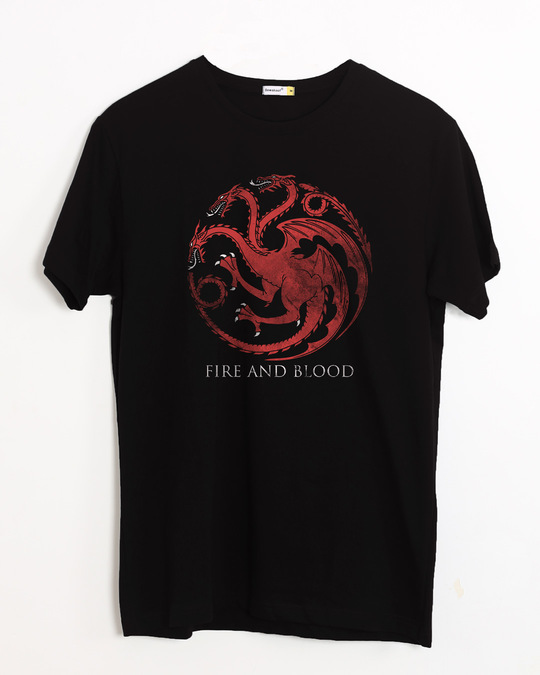 Shop Targaryen Fire And Blood Half Sleeve T-Shirt (GTL)-Front