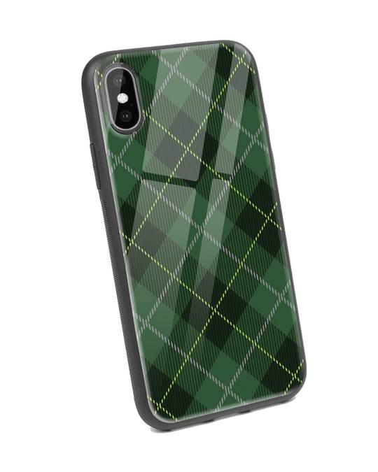 Shop Tartan Print iPhone X Glass Mobile Cover-Back