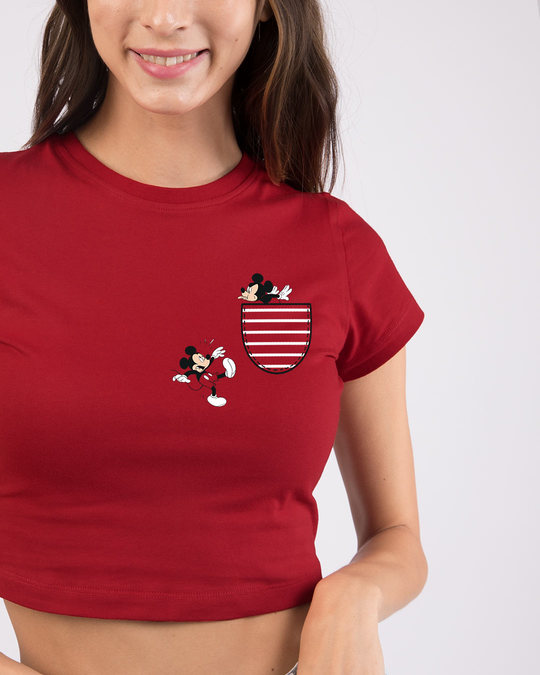 Shop Teasing Mickey Round Neck Crop Top T-Shirt-Front