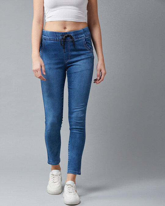 Shop Women's's Blue Medium Wash 4 Pocket Mid Rise Jeans-Front