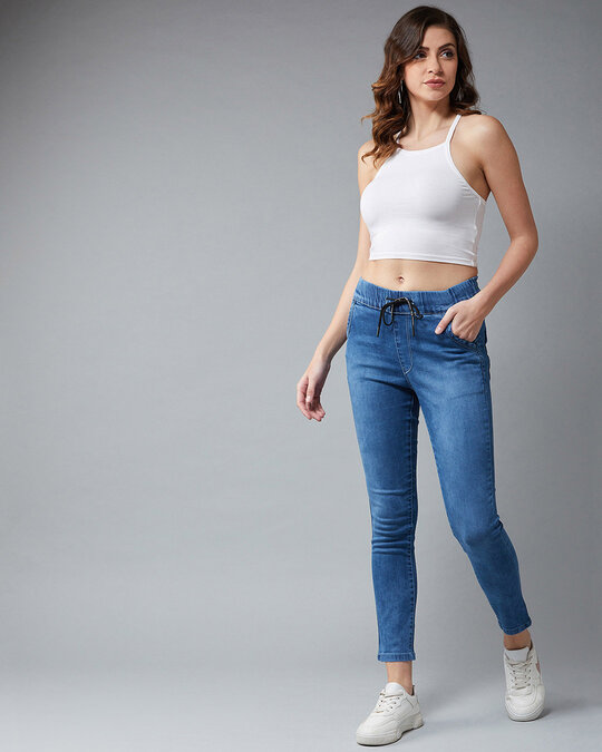 Shop Women's's Blue Medium Wash 4 Pocket Mid Rise Jeans-Full