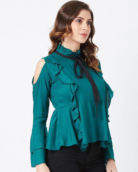 Shop Casual Bell Sleeve Solid Women Green Top-Design