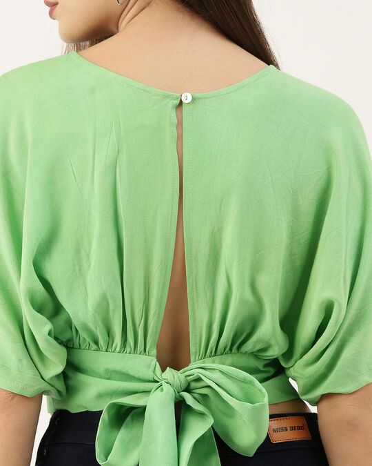 Shop Casual Half Sleeve Solid Women Green Top-Full