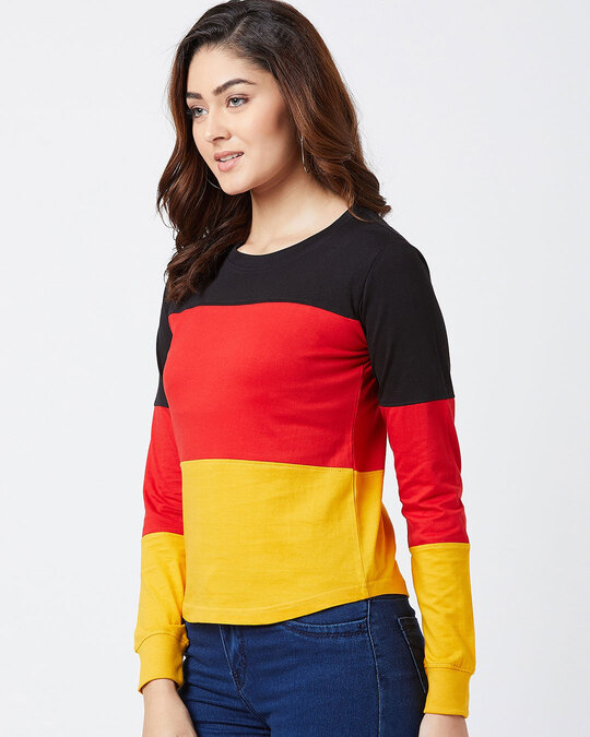Shop Color Block Women's Round Neck Multicolor T-shirt-Back