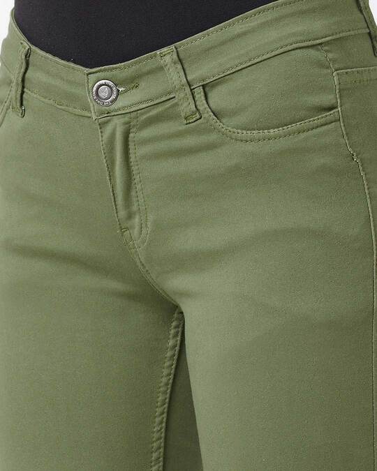 Shop Green Coloured Wash 5 Pocket Mid Rise Jeans