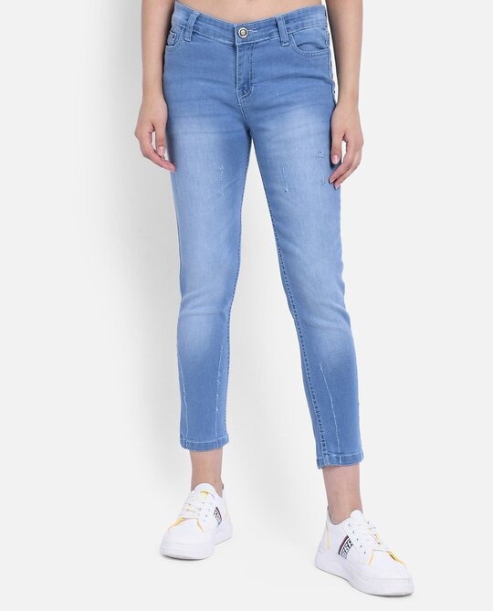 Shop Women's Light Blue Dark Wash Jeans-Front