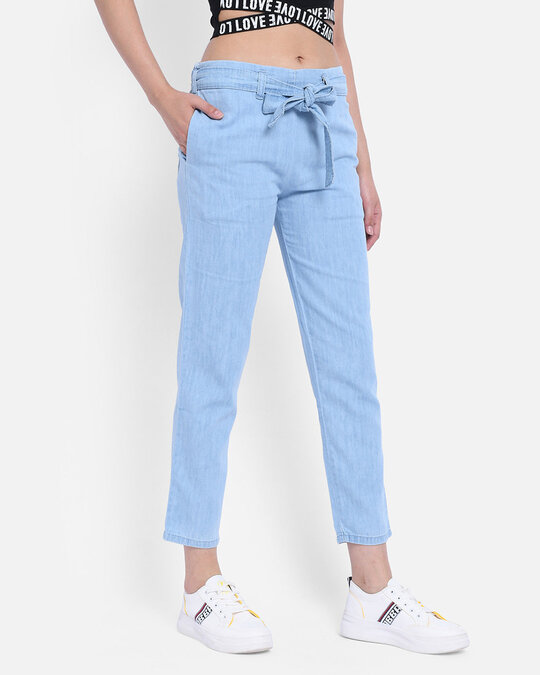 Shop Women's Light Blue Medium Wash 4 Pocket Mid Rise Jeans-Back