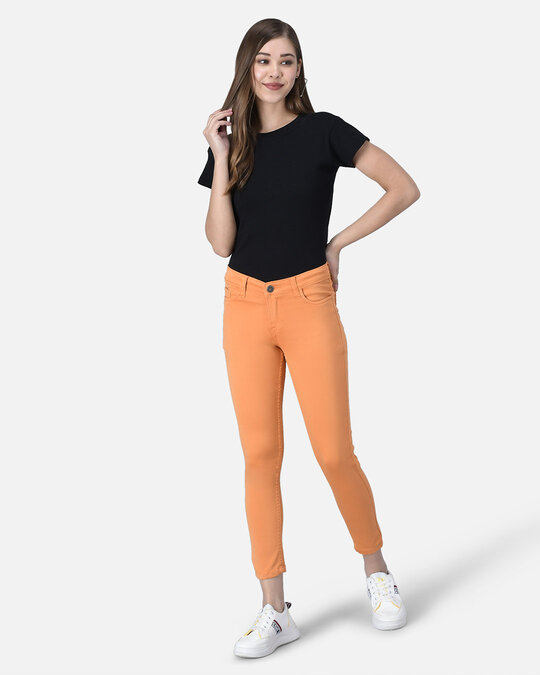 Shop Orange Coloured Wash Jeans