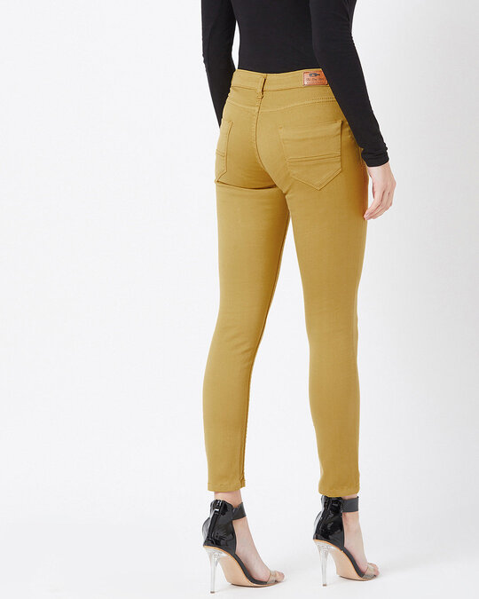 Shop Women's Mustard Yellow Coloured Wash 5 Pocket Mid Rise Jeans-Design