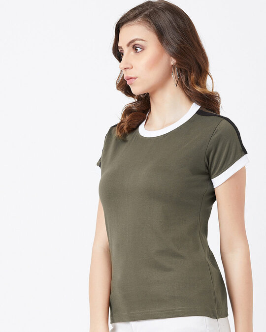 Shop Solid Women Round Neck Green T Shirt-Back