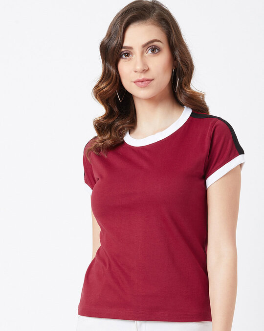 Shop Solid Women's Round Neck Red T-shirt-Front