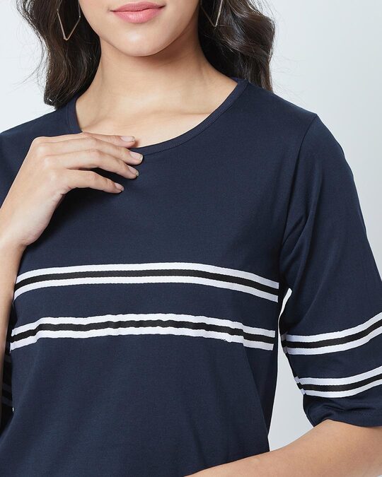 Shop Striped Women's Round Neck Blue T-shirt-Full