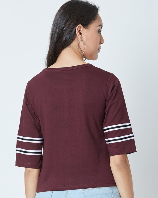 Shop Striped Women's Round Neck Maroon T-shirt-Full