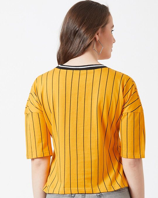 Shop Striped Women's Round Neck Yellow T-shirt-Full