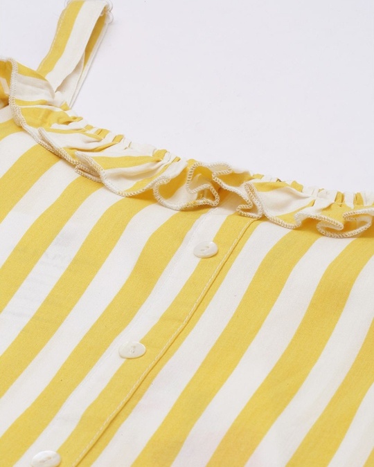 Shop White And Yellow Striped Basic Jumpsuit With Ruffles-Full