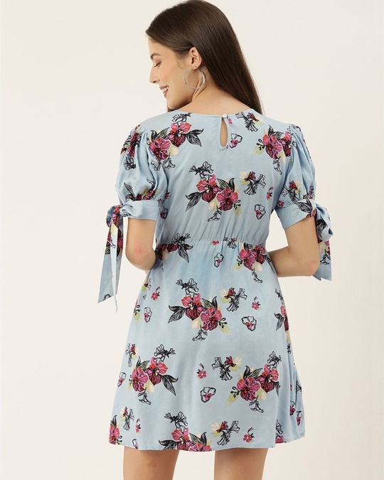 Shop Women Blue And Black Printed Woven A Line Dress-Back
