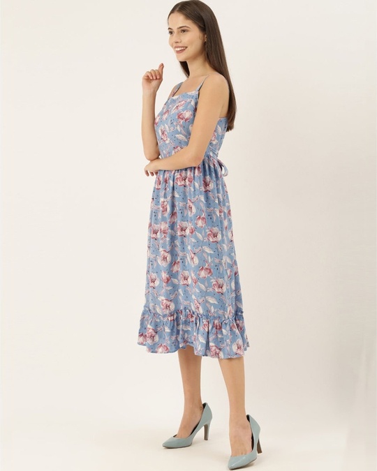 Shop Women Blue And Pink Printed Woven A Line Dress-Design