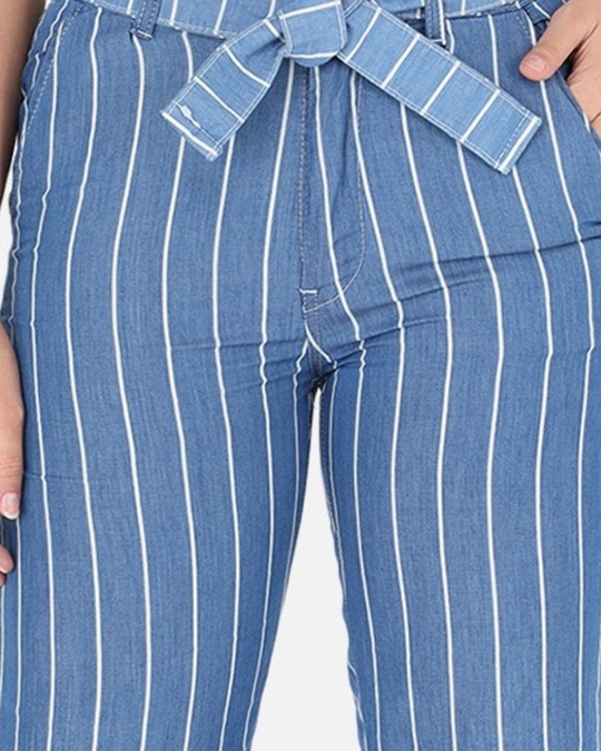 Shop Women's Blue Denim Straight fit Trousers-Full