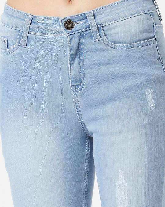 Shop Women's Blue Light Wash 5 Pocket Mid Rise Jeans