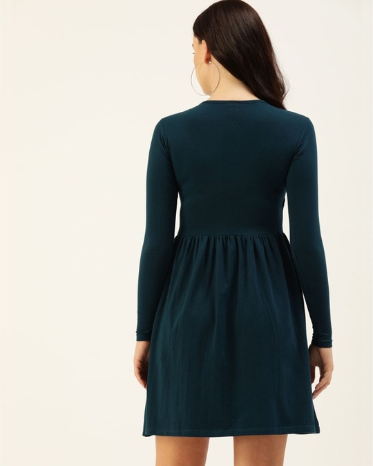 Shop Women's Blue knitted fit and flare dress-Back