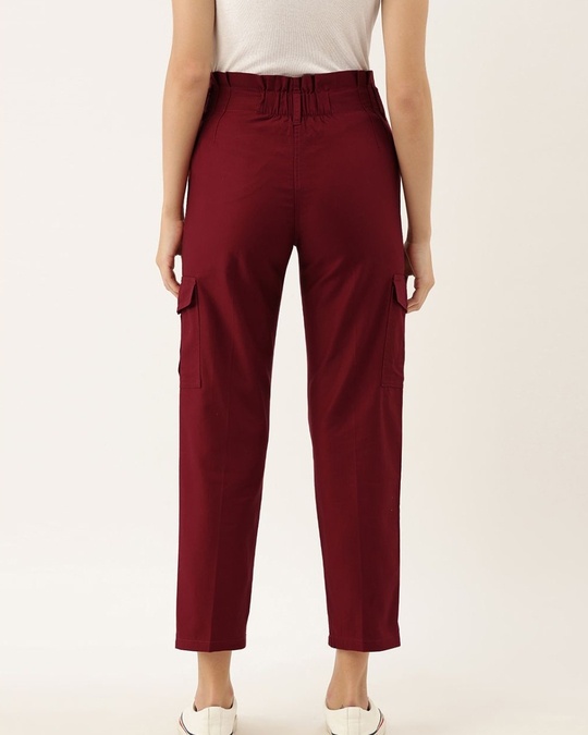 Shop Women's Burgundy Color High-rise Trousers-Back