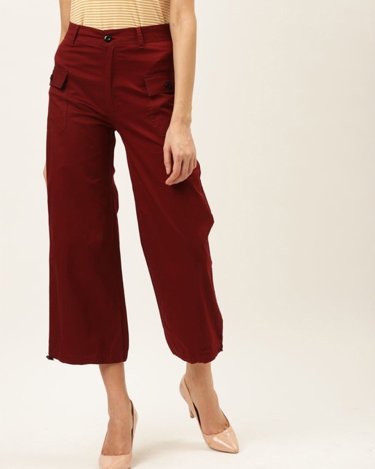Shop Women's Burgundy High-rise Cropped Parallel Trousers-Front