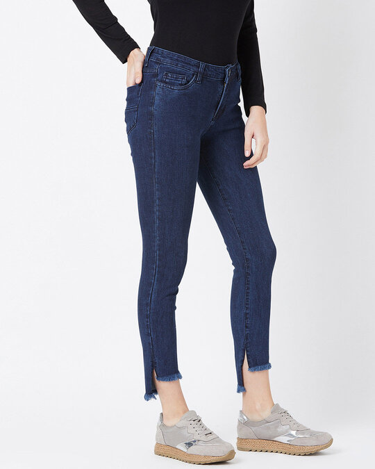 Shop Women's Dark Blue Medium Wash 5 Pocket Mid Rise Jeans-Back