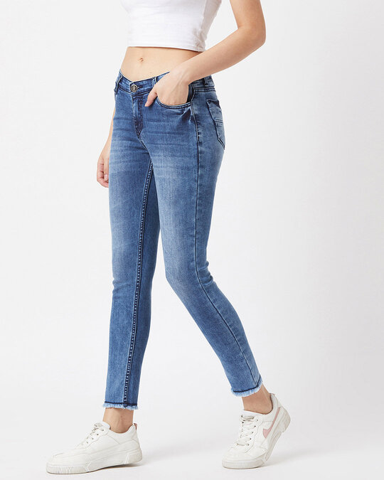 Shop Women's Dark Blue Medium Wash 5 Pocket Mid Rise Jeans-Back