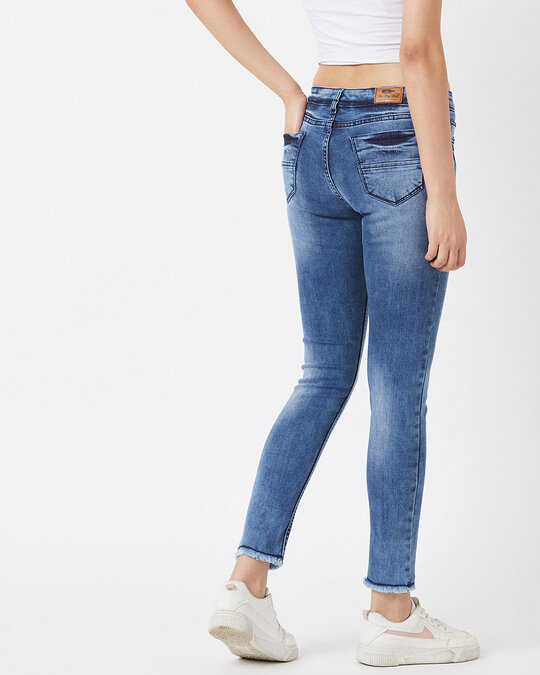 Shop Women's Dark Blue Medium Wash 5 Pocket Mid Rise Jeans-Design