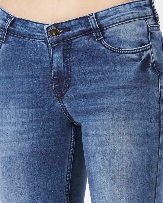 Shop Women's Dark Blue Medium Wash 5 Pocket Mid Rise Jeans