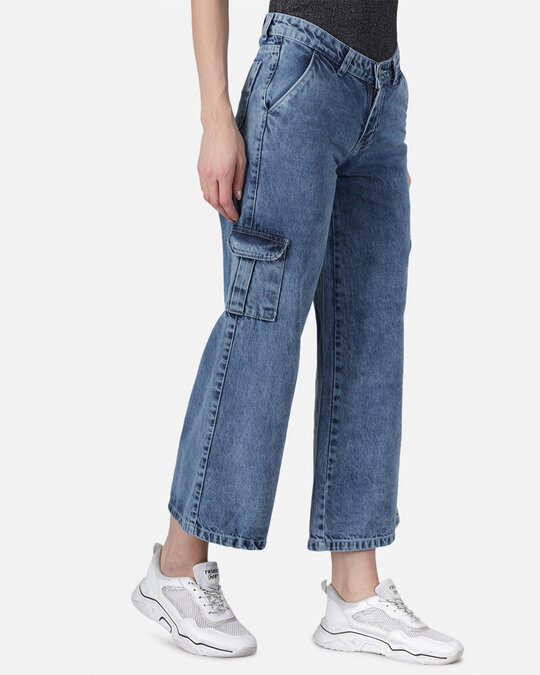 Shop Women's Light Blue Dark Wash 6 Pocket Mid Rise Jeans-Back
