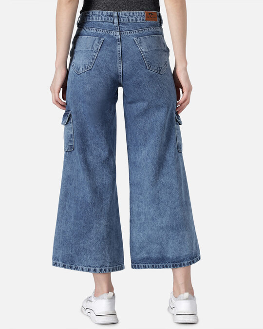 Shop Women's Light Blue Dark Wash 6 Pocket Mid Rise Jeans-Design