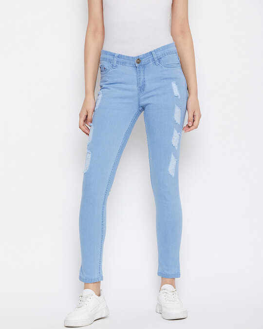 Shop Women's Light Blue Light Wash 4 Pocket Mid Rise Jeans-Front