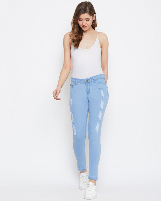 Shop Women's Light Blue Light Wash 4 Pocket Mid Rise Jeans-Full