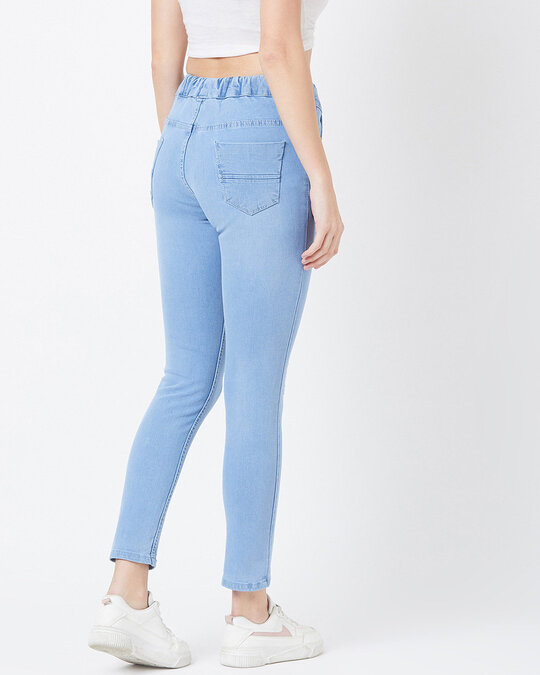 Shop Women's Light Blue Medium Wash 4 Pocket Mid Rise Jeans-Design