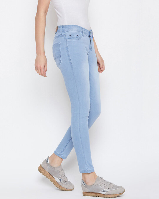 Shop Women's Light Blue Medium Wash 5 Pocket Mid Rise Jeans-Back