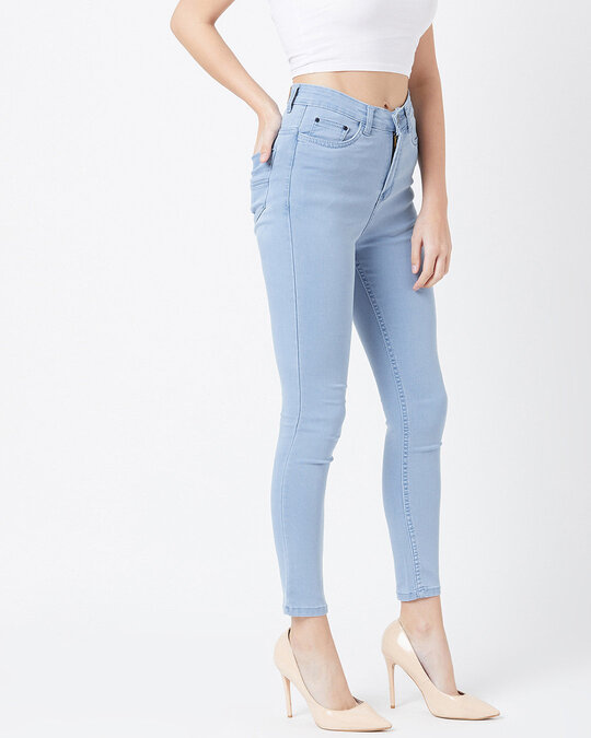 Shop Women's Light Blue Medium Wash 5 Pocket Mid Rise Jeans-Back