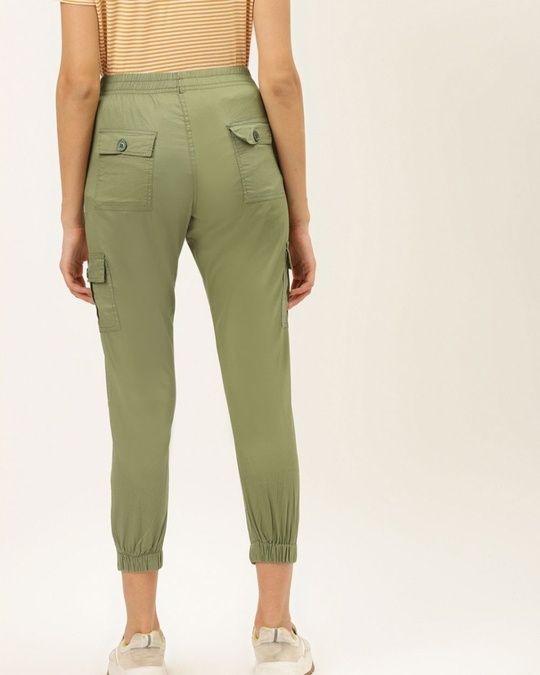 Shop Women's Light Green Cropped Cargo Joggers And Slip On Closure-Back