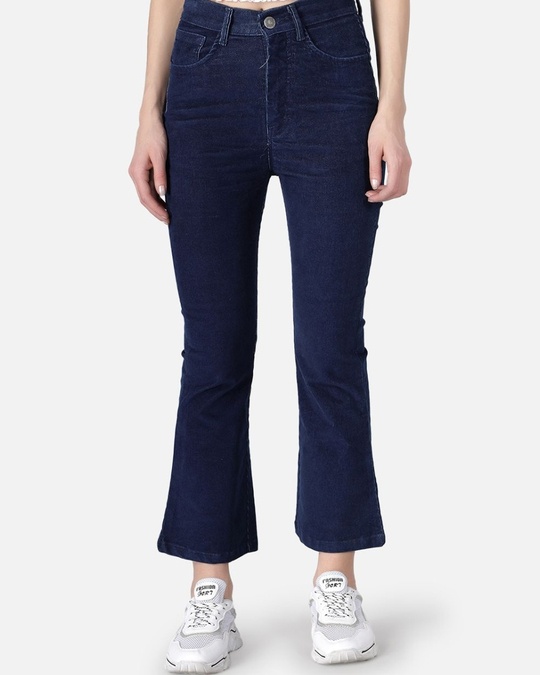 Shop Women's Blue Medium Light Fade Bootcut Trousers-Front