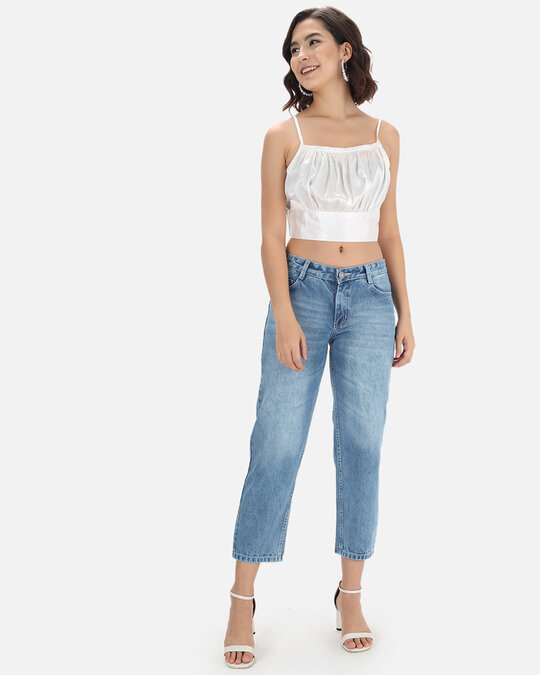 Shop Women's Medium Shade Heavy Fade Blue Jeans-Full