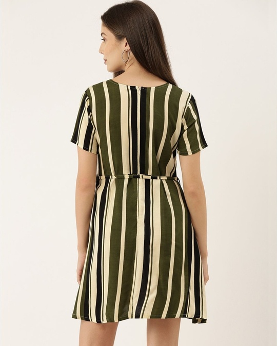 Shop Women Multicolor Striped Woven A Line Dress-Back
