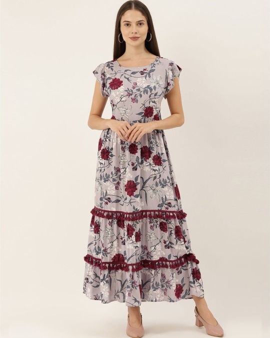 Shop Women Multicoloured Printed Woven Maxi Dress-Front