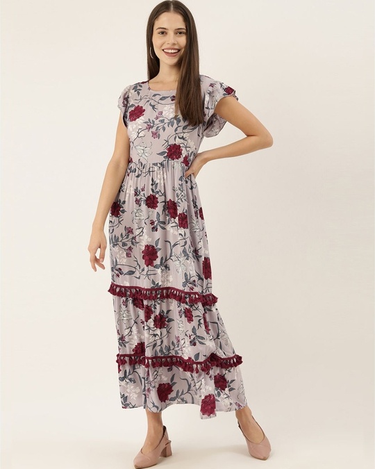 Shop Women Multicoloured Printed Woven Maxi Dress