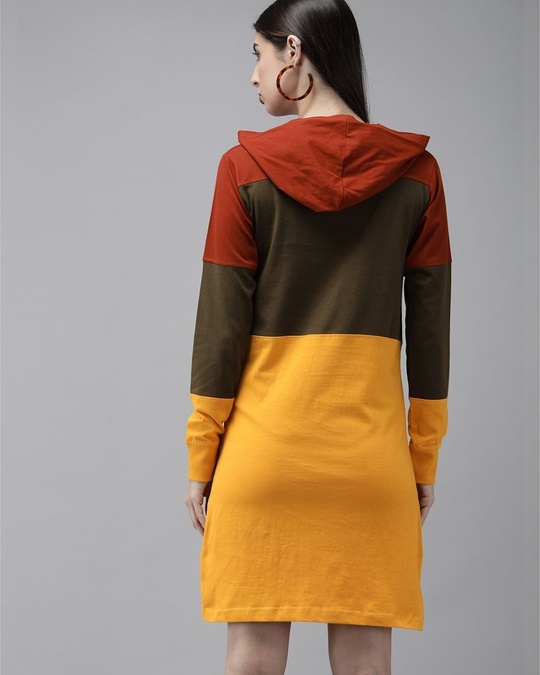 Shop Women Mustard And Rust Colourblocked Knitted T Shirt Dress-Back